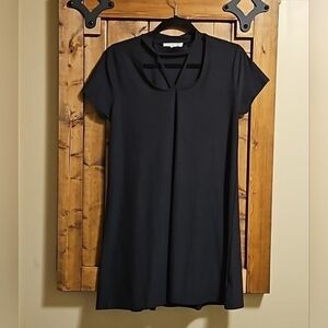 PINK Rose Black Cut Out Collar Short Sleeve A-Line Dress Size L